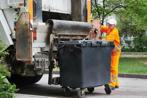 Labelled containers showing hazardous waste segregation